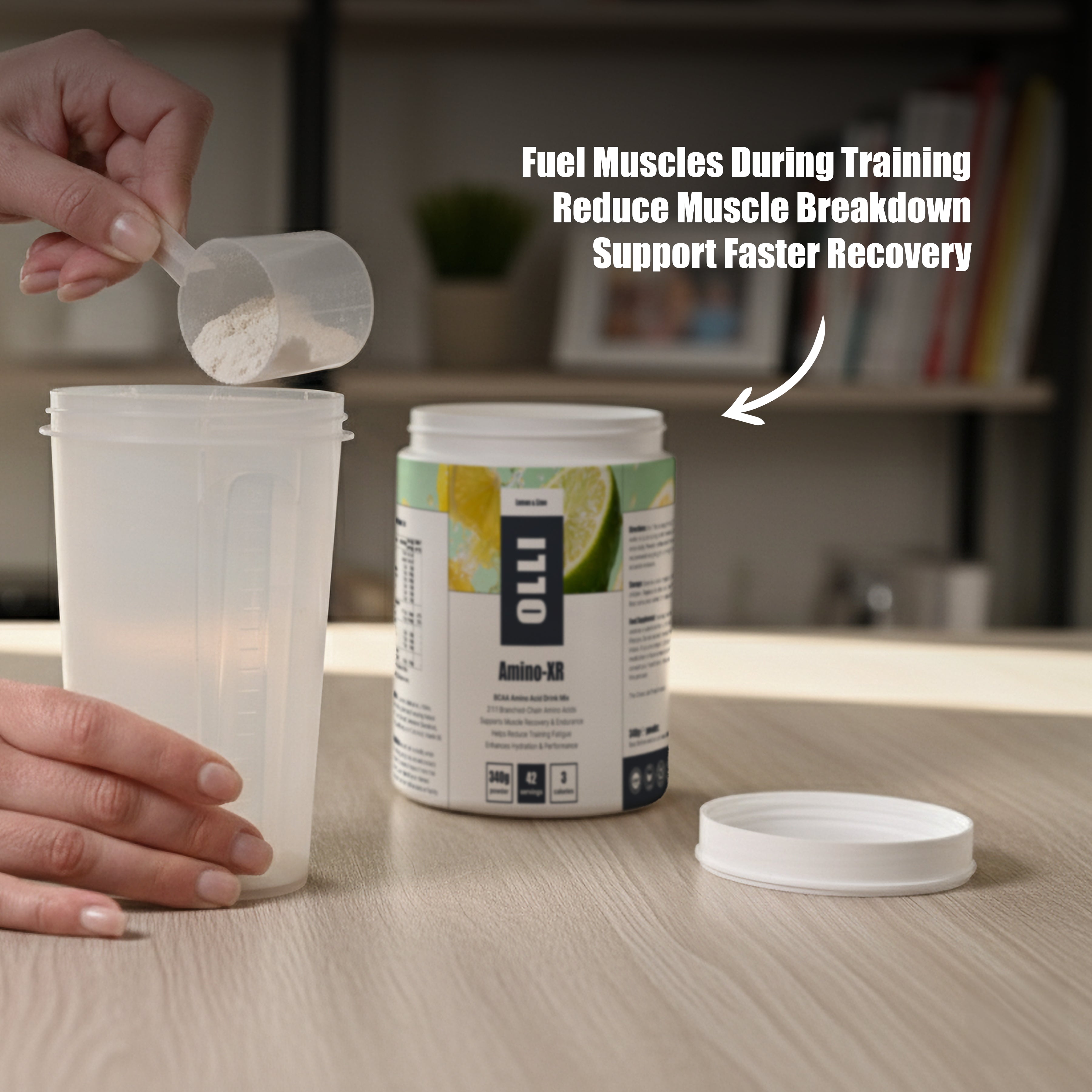 Mixing Amino-XR BCAA supplement in water for intra-workout hydration and endurance