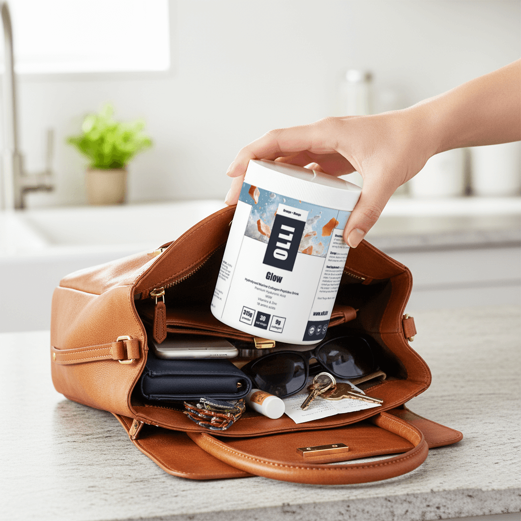 OLLI Glow marine collagen powder 315g with MSM and hyaluronic acid designed to support skin elasticity, joint comfort, and connective tissue health for men and women