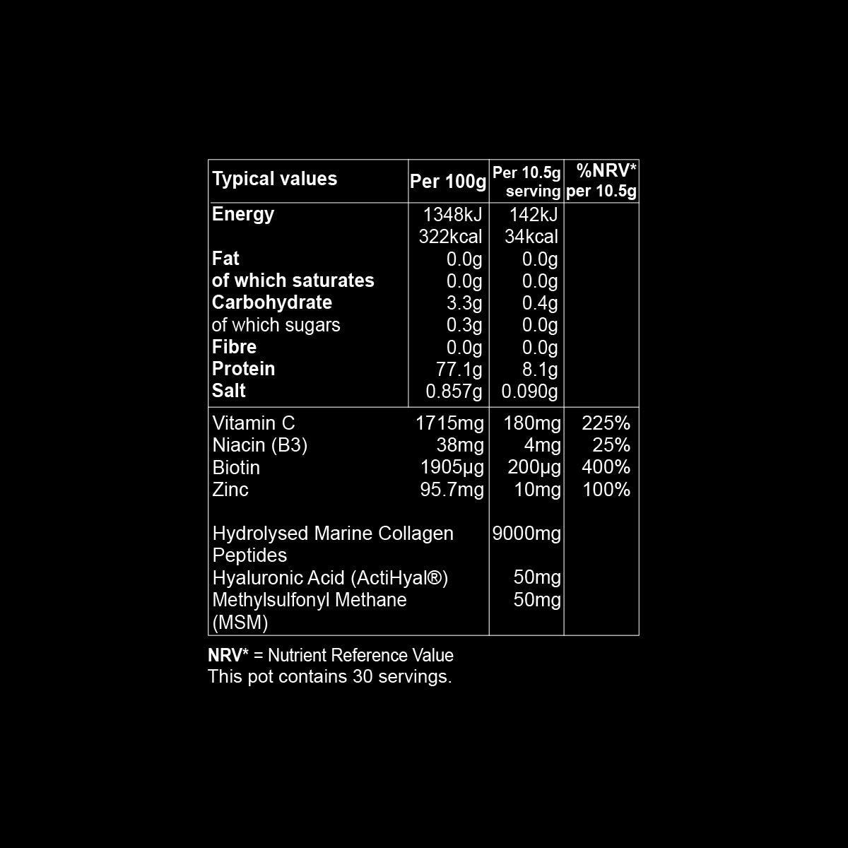 Nutritional information for Olli Glow Marine Collagen