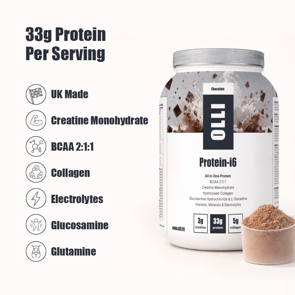 All in one protein powder with Creatine Monohydrate, BCAA 2:1:1, Collagen, Electrolytes, Glucosamine, Glutamine